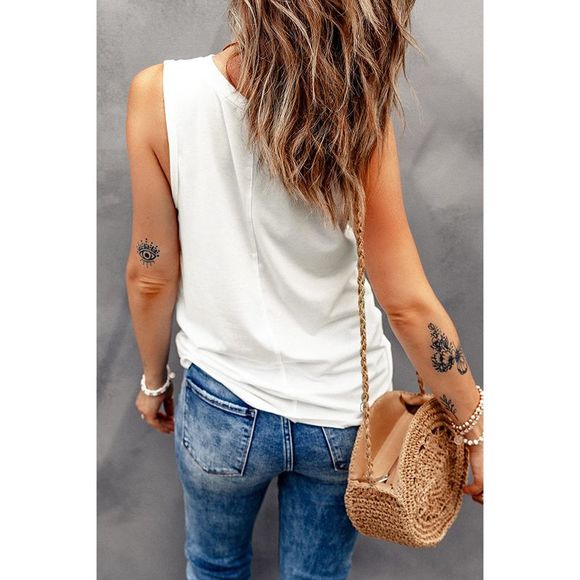 Azura Exchange  White Solid Color Crewneck Sleeveless Top - Picture 12 of 13